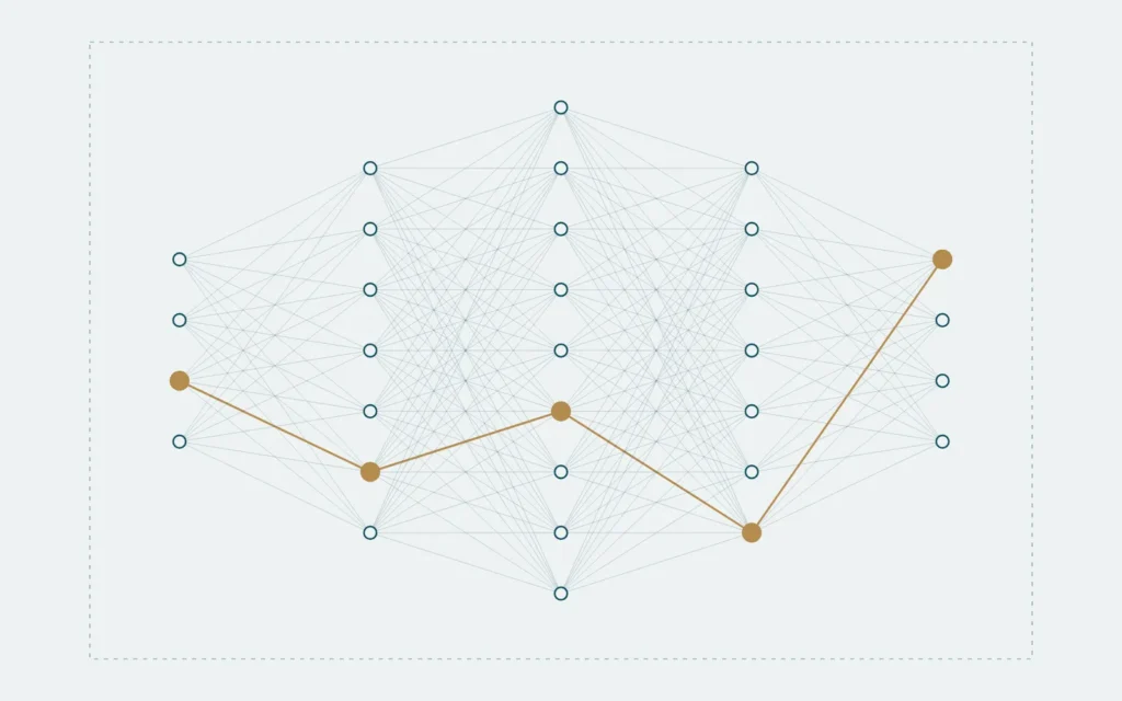 Abstract neural network with one highlighted path