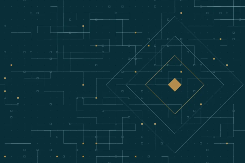 Abstract circuit grid with concentric diamond outlines